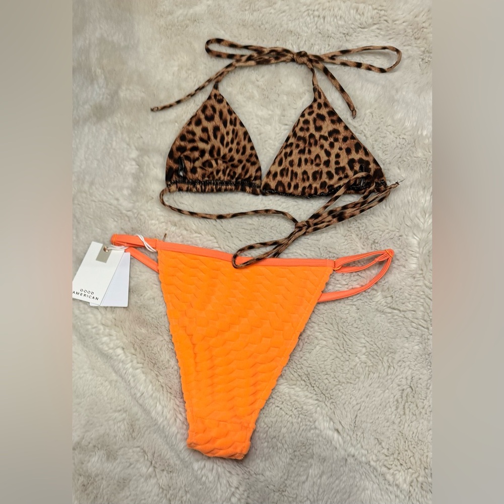 Good American Bikini Animal Print Size 0 Small Neon orange